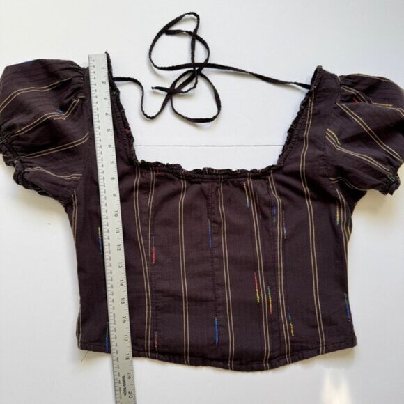 🍄 50% OFF - Free People Corset Top Brown Espresso Bean Striped Shirt Blouse - Picture 11 of 15